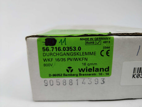 Wieland  56.716.0353.0 Feed-Through  TERMWKF 16/35 PV / WKFN 11 Pcs.