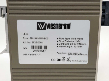 WESTERMO 3625-0001 Ethernet Fibre Rail Switch SDI-541-MM-SC2