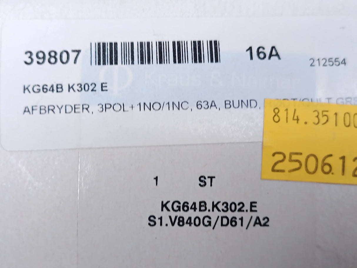 KRAUS & NAIMER KG64B-K302-E Manual Motor Controller
