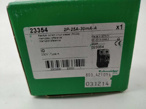 Schneider Electric 23354 Residual Current Circuit Breaker 2P-25A-30mA-A
