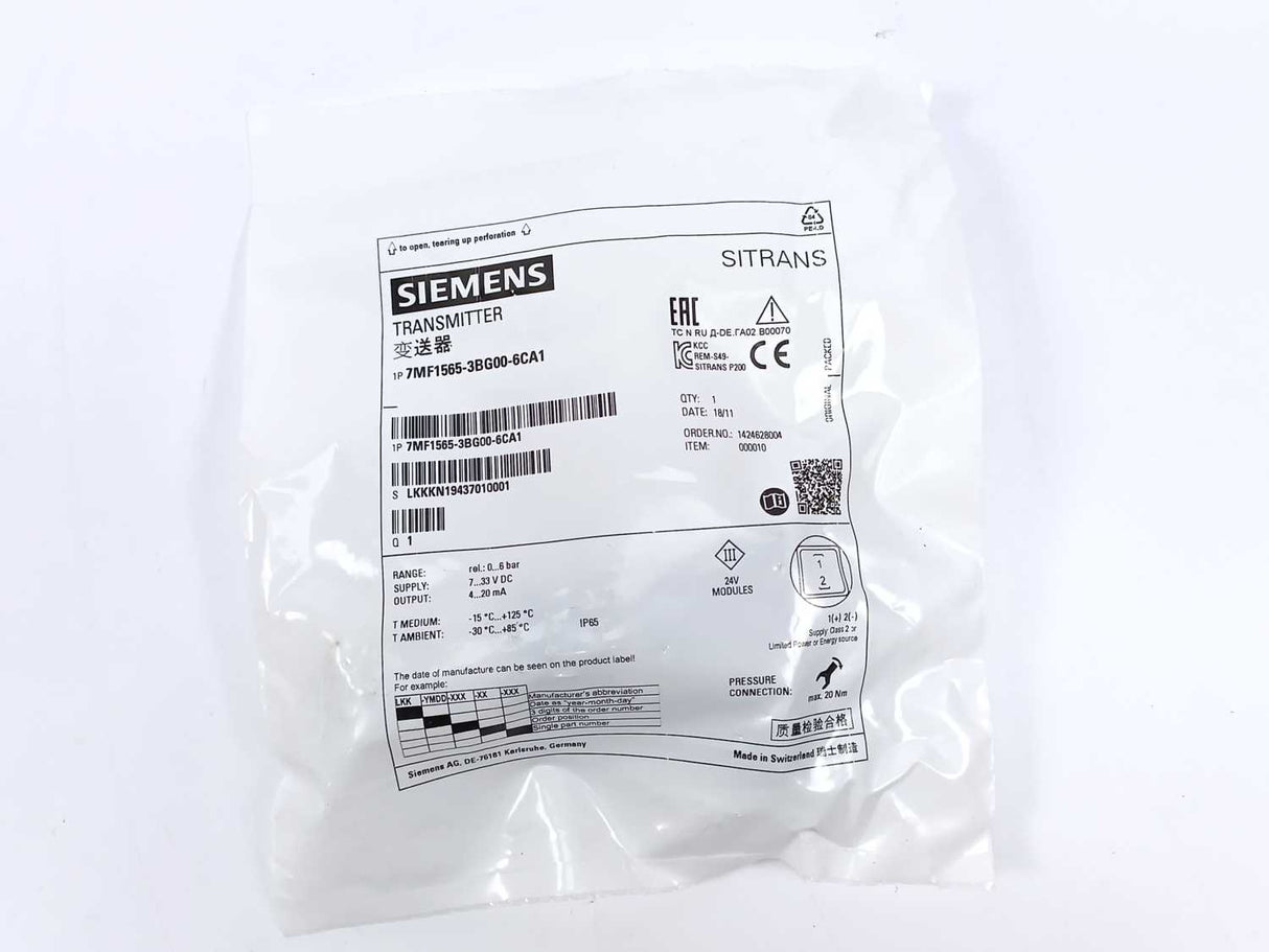 Siemens 7MF1565-3BG00-6CA1 Transmitter