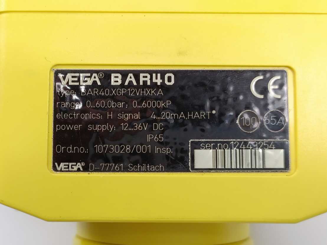 Vega BAR40.XGP12VHXKA BAR 40 Pressure Transmitter