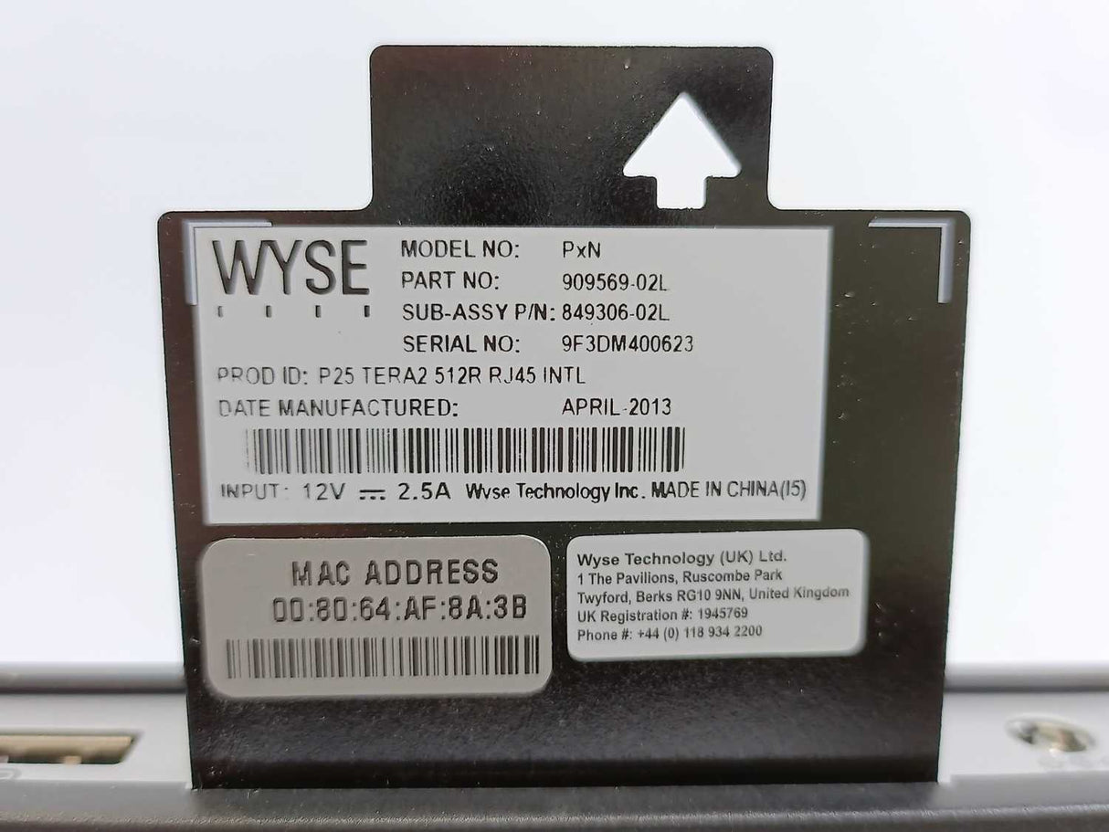 Wyse 909569-02L PxN Zero Client 12V 2.5A P25 TERA2 512R RJ45 INTL