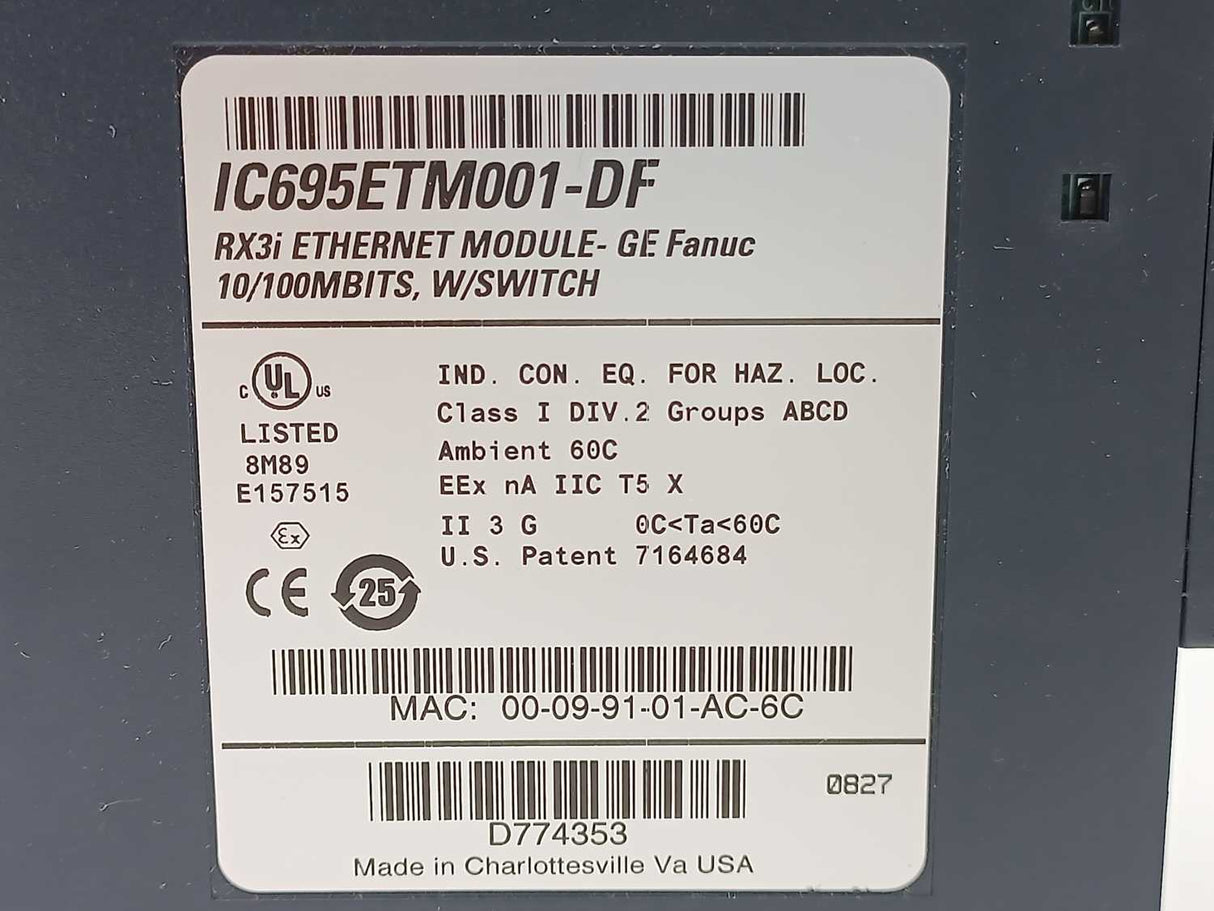 GE Fanuc IC695ETM001-DF RX3i Ethernet Module 10/100MBITS, w/ Switch