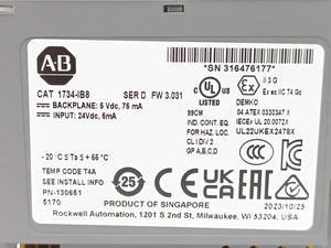 AB 1734-IB8 POINT I/O 8 Point Digital Input Module, Ser. D, Batch of 2pcs