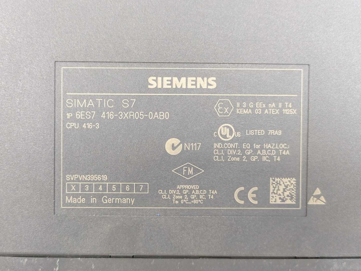 Siemens 6ES7416-3XR05-0AB0 SIMATIC S7 CPU 416-3, 11.2 MB, 3 INTERFACES