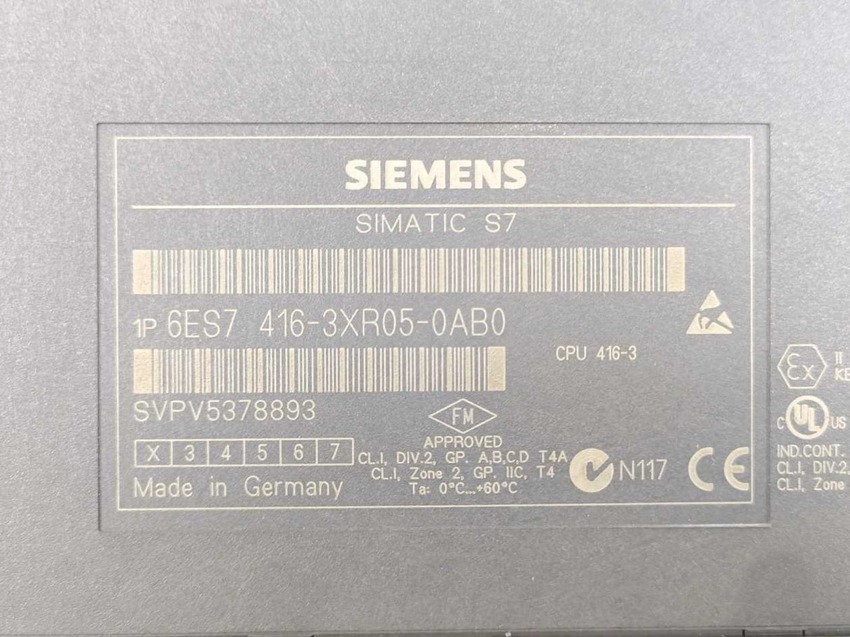 Siemens 6ES7416-3XR05-0AB0 SIMATIC S7 CPU 416-3, 11.2 MB, 3 INTERFACES