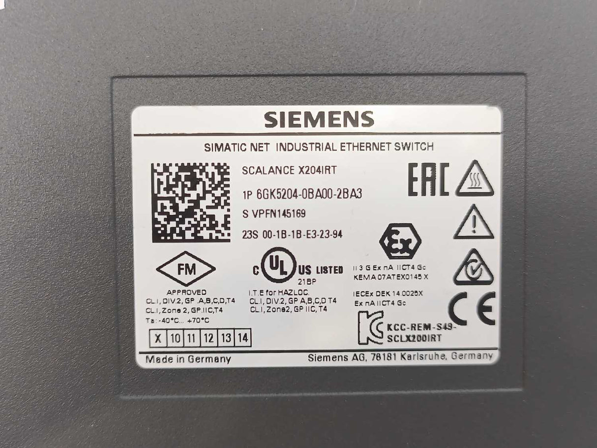Siemens 6GK5204-0BA00-2BA3 SCALANCE X204IRT Managed IE IRT Switch