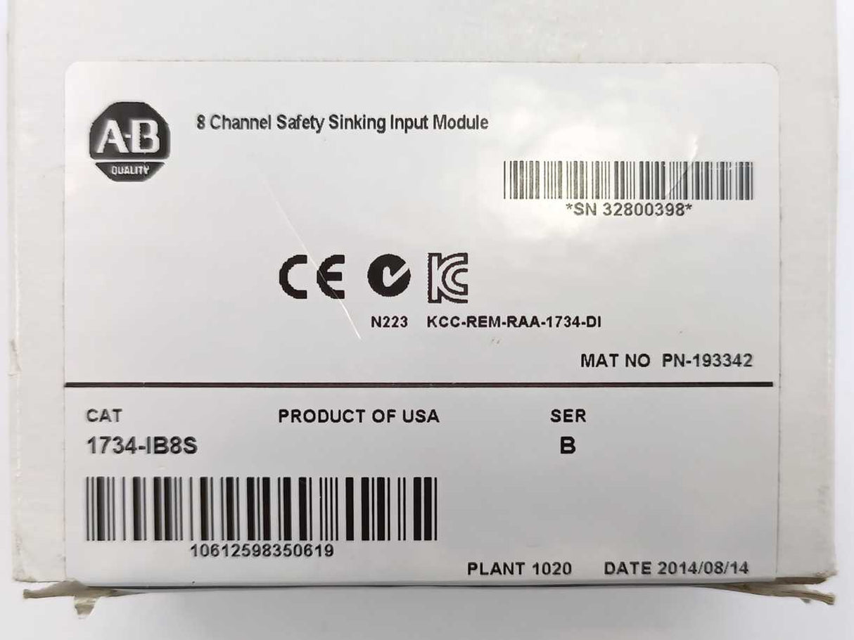 AB 1734-IB8S Ser. B 8 Channel Sfty Sinking Inp Mod PN-25132