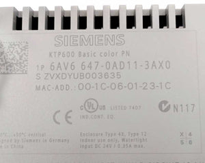Siemens 6AV6647-0AD11-3AX0 SIMATIC HMI KTP600 Basic Color PN