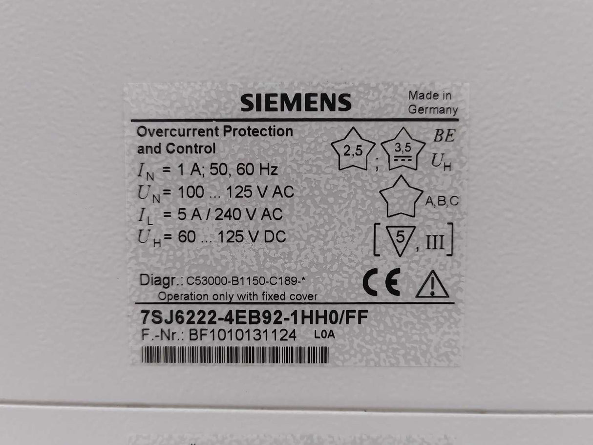 Siemens 7SJ6222-4EB92-1HH0/FF Overcurrent Protection and Control