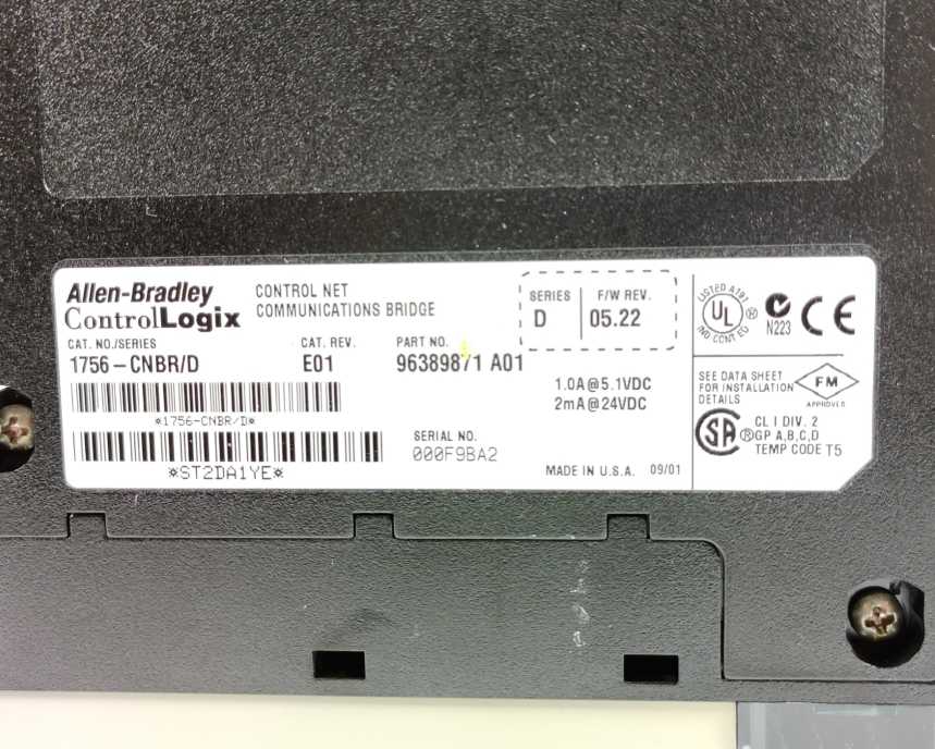 AB 1756-CNBR Ser. D Cat. Rev. E01 Control Net Communications Bridge