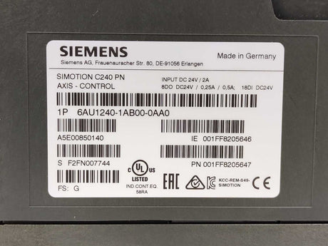 Siemens 6AU1240-1AB00-0AA0 SIMOTION C240 PN Programmable Motion Control System