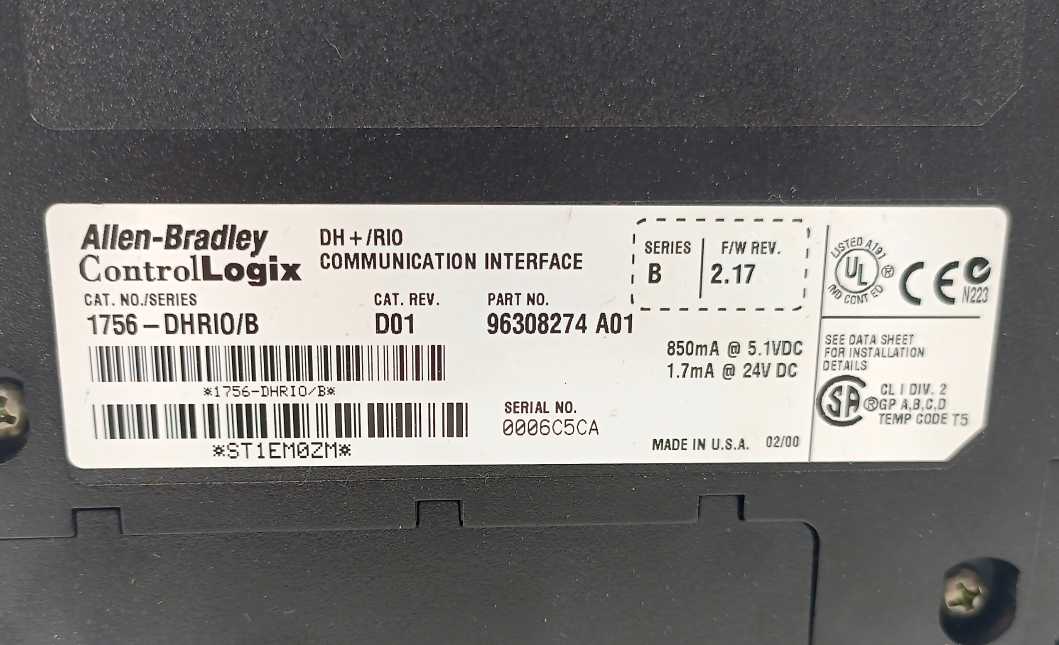 AB 1756-DHRIO Ser. B Catalog Rev. D01 Communication Interface