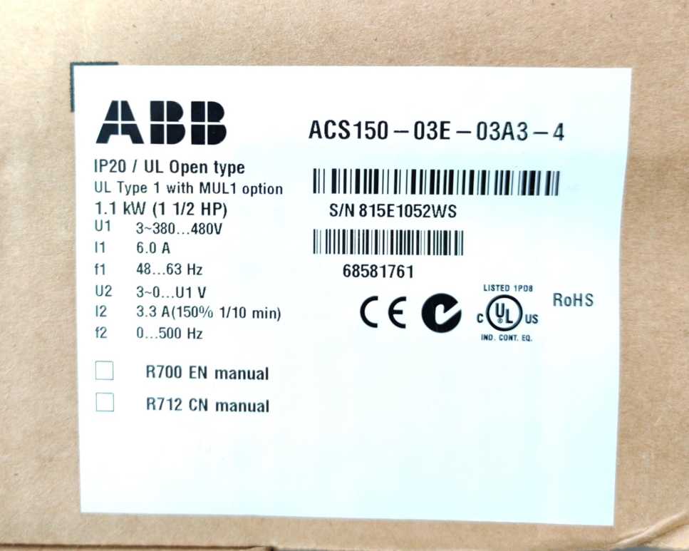 ABB ACS150-03E-03A3-4 Inverter Drive 1.1kW