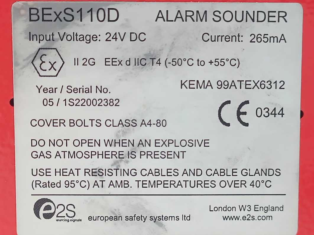 e2s BExS110D Alarm Sounder 24VDC 265mA