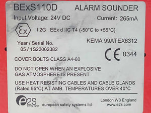 e2s BExS110D Alarm Sounder 24VDC 265mA