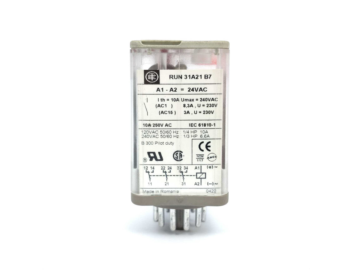 TELEMECANIQUE RUN31A21B7 Universal relay 24VAC 10A + AB 700-HN203, Ser.A