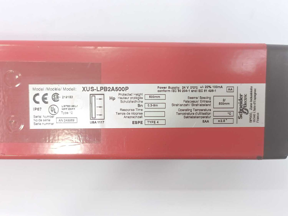 Schneider / Telemecanique XUS-LPB2A500MR + XUS-LPB2A500P Safety Light Courtain