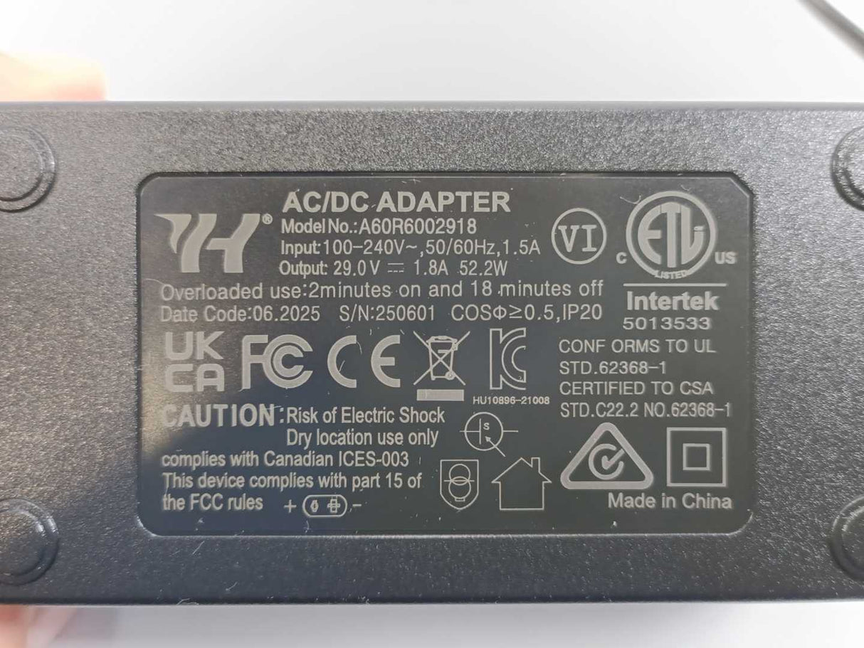 Intertek A60R6002918 AC/DC Adapter