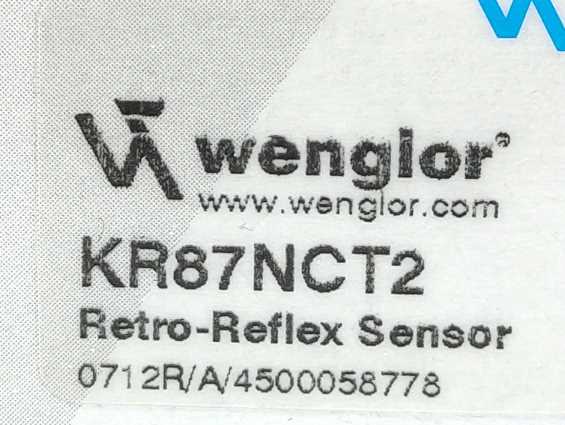 Wenglor KR87NCT2 Retro-Reflex Sensor for Transparent Objects