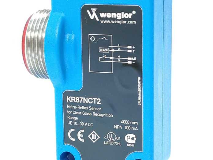 Wenglor KR87NCT2 Retro-Reflex Sensor for Transparent Objects