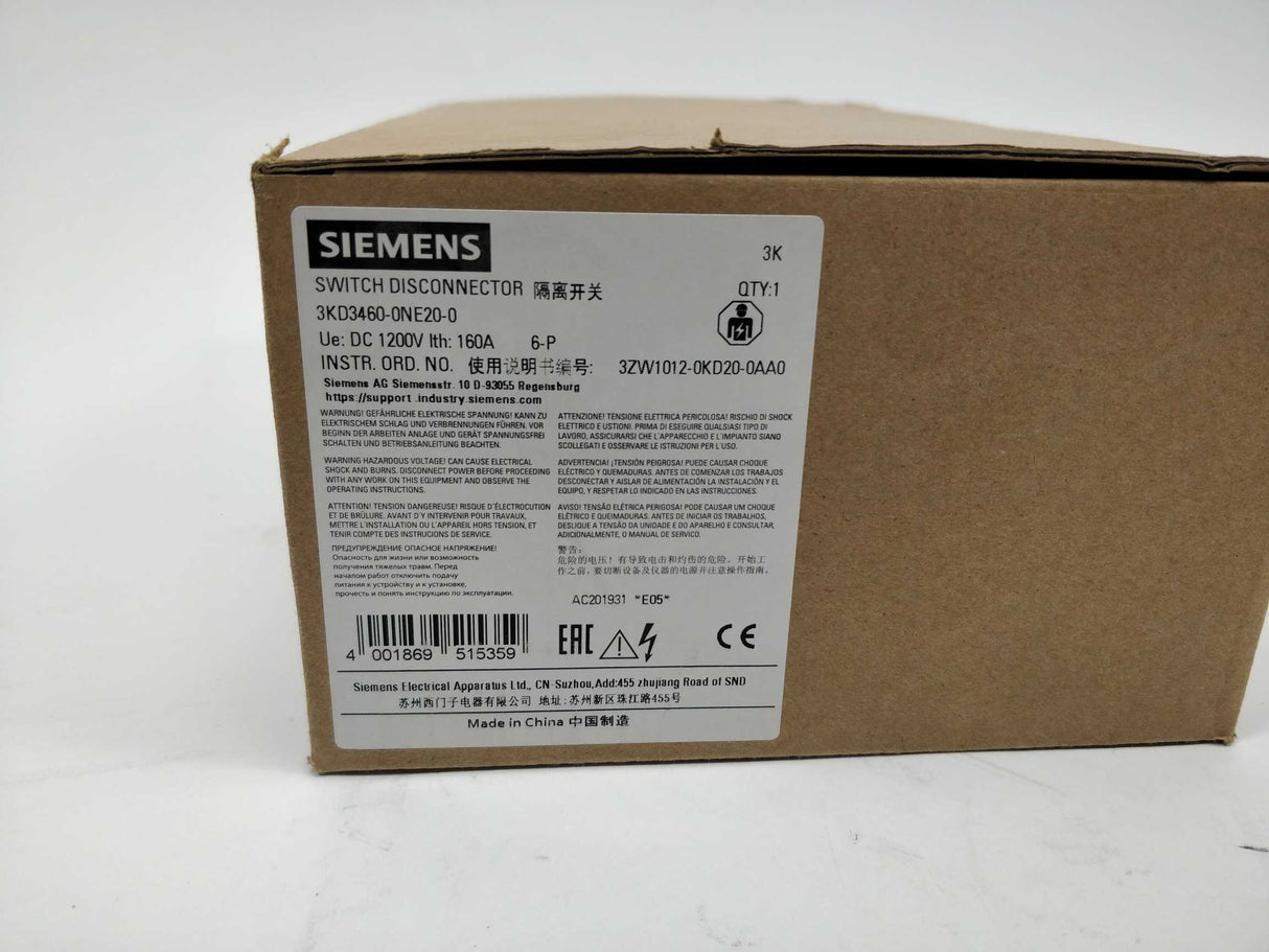Siemens 3KD3460-0NE20-0 Switch disconnector 160 A