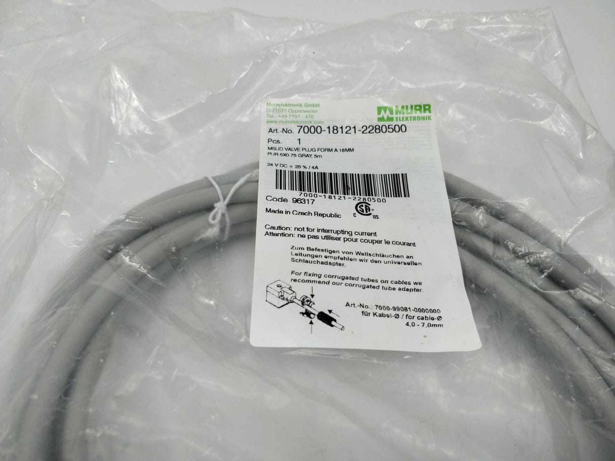 MURR Elektronik 7000-18121-2280500 MSUD valve plug A-18mm with cable, 5 m