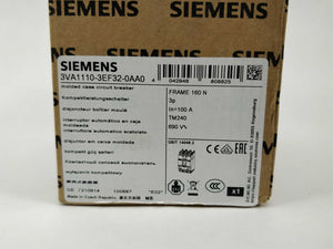 Siemens 3VA1110-3EF32-0AA0 Circuit breaker 3VA1 100A