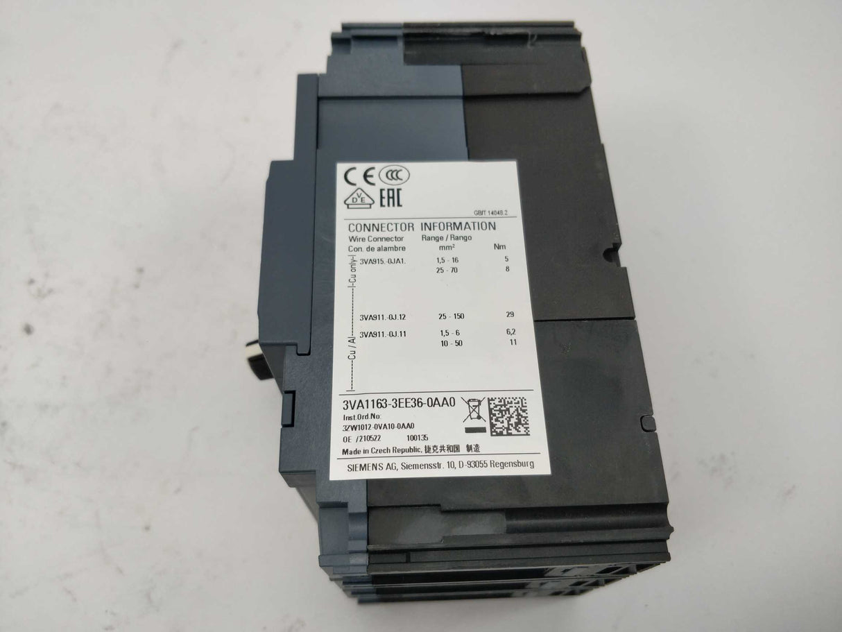 Siemens 3VA1163-3EE36-0AA0 Circuit breaker 3VA1 IEC frame 160