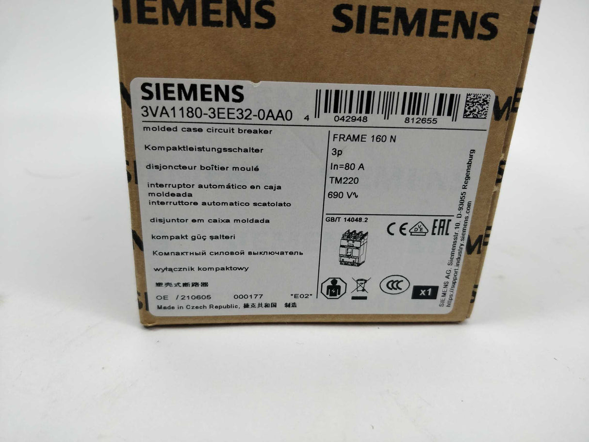 Siemens 3VA1180-3EE32-0AA0 Circuit breaker 3VA1 IEC frame 160