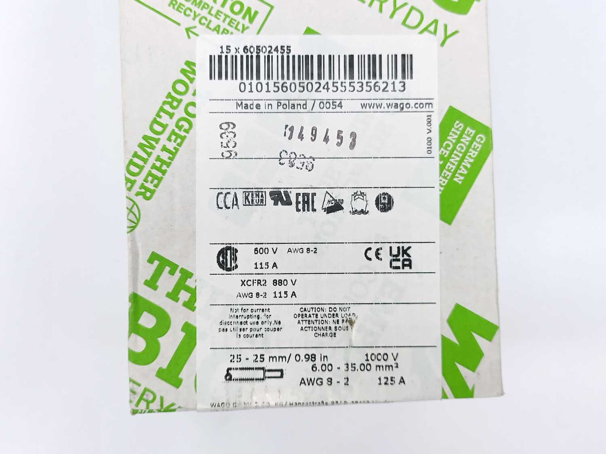 Wago 285-134 2-Conductor Terminal Block Blue Batch 15 Pcs.