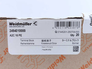 Weidmüller 2494010000 A2C 16 PE Ground/PE DIN Rail Terminal Block Batch 20 Pcs.