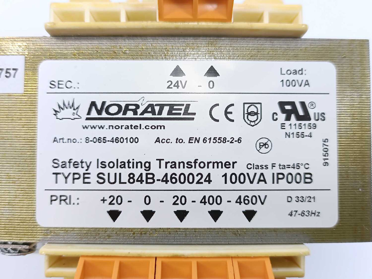 Noratel 8-065-460100 SUL84B-460024 Safety Isolating Transformer 100VA IP00B