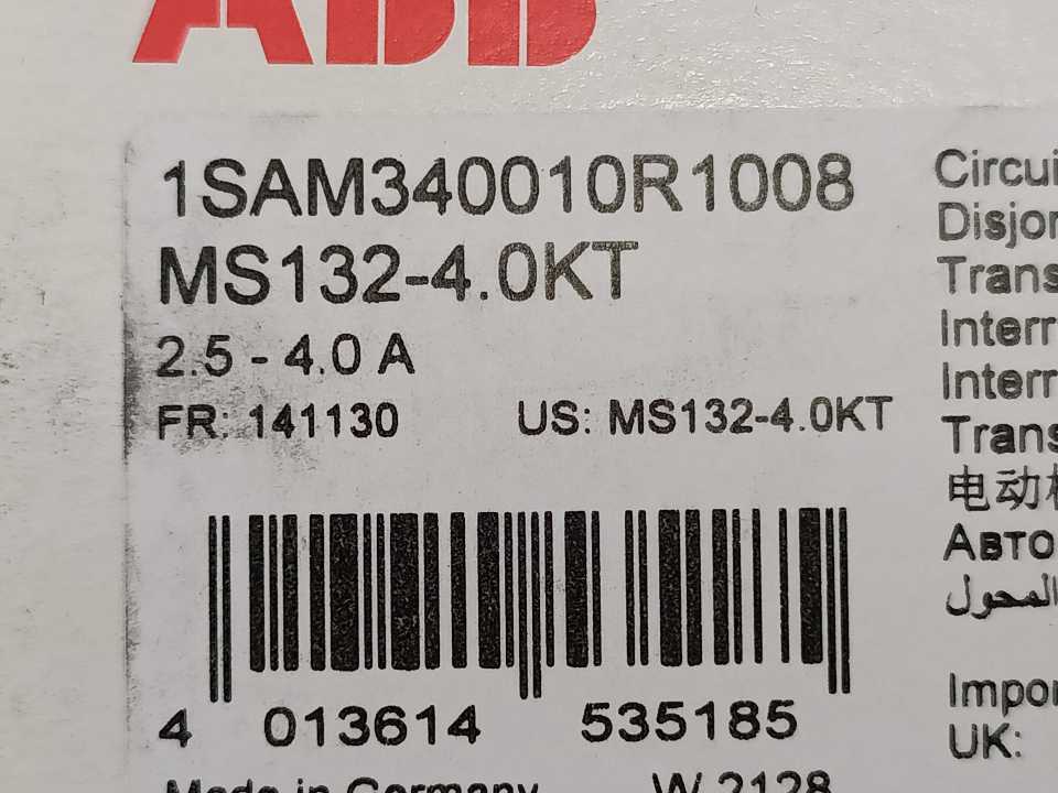 ABB 1SAM340010R1008 MS132-KT Circuit Breaker for Transformer Protection 4.0A