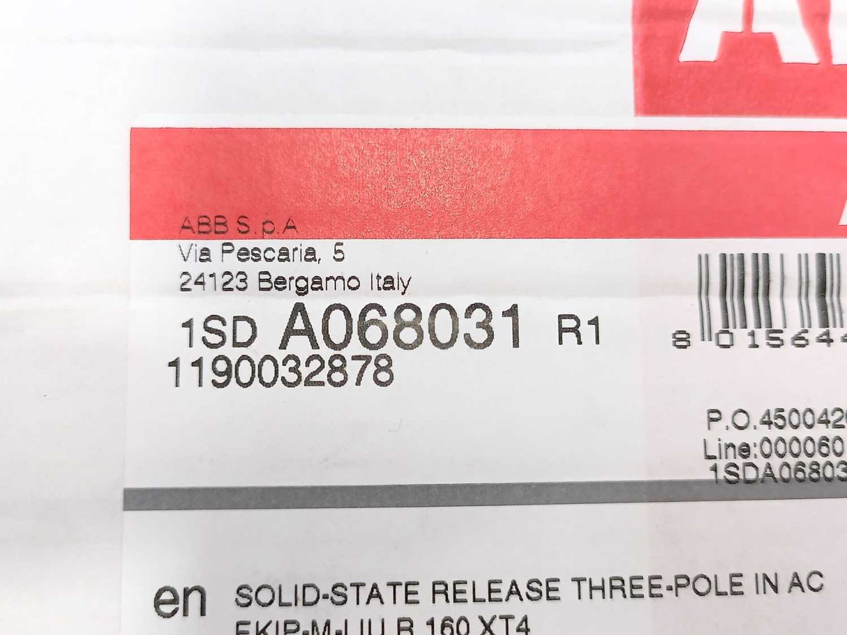 ABB 1SDA068031R1 Solid-State Release 3-Pole in AC Ekip-m-liu-r-160 XT4