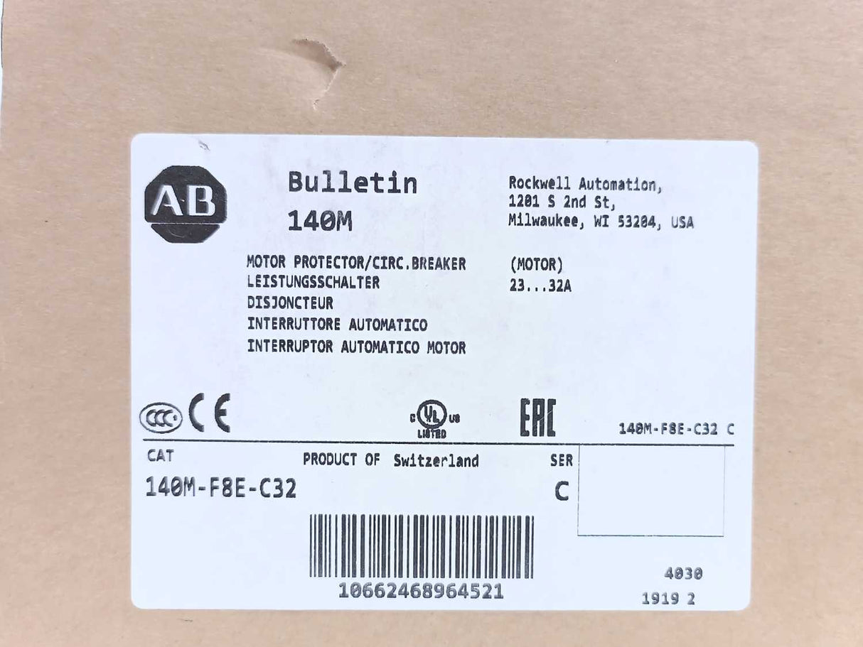 AB 140M-F8E-C32 Ser. C Motor Protector/Circuit Breaker