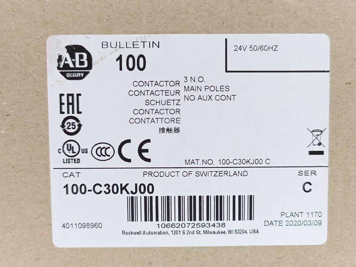 AB 100-C30KJ00 Ser. C Contactor 3NO 30A 15kW 24V