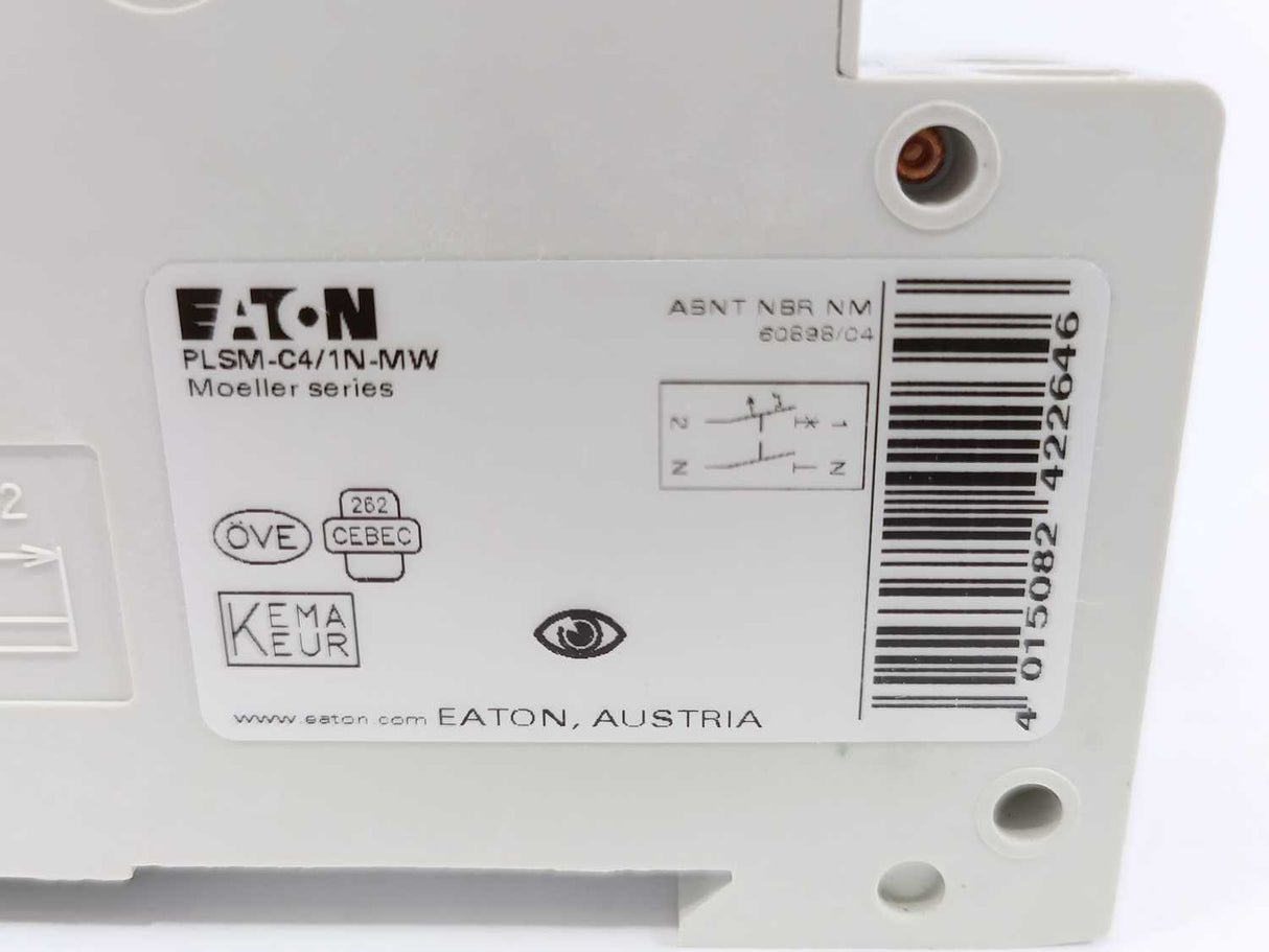Eaton 242264 PLSM-C4/1N-MW Miniature Circuit Breaker Batch 8pcs.