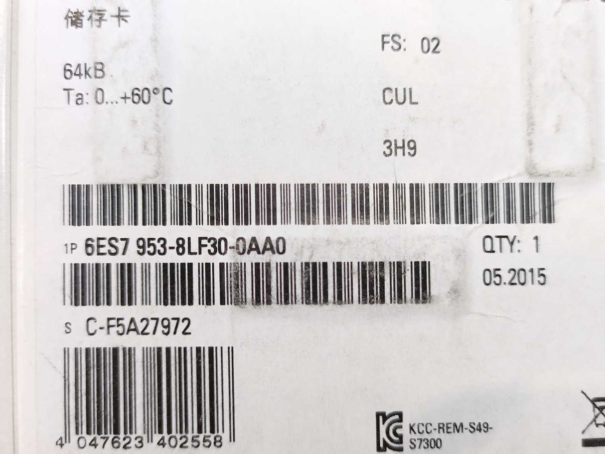 Siemens 6ES7953-8LF30-0AA0 Micro Memory Card 64 KB