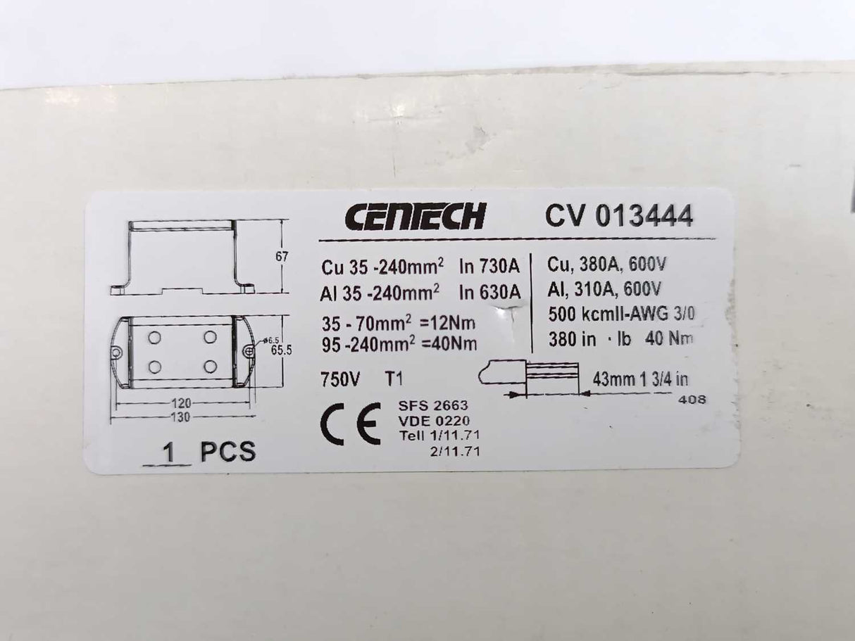 Centech CV 013444 Connection Terminal Al/Cu 240mm²