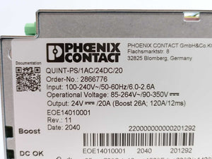 Phoenix Contact 2866776 QUINT-PS/1AC/24DC/20 Power Supply