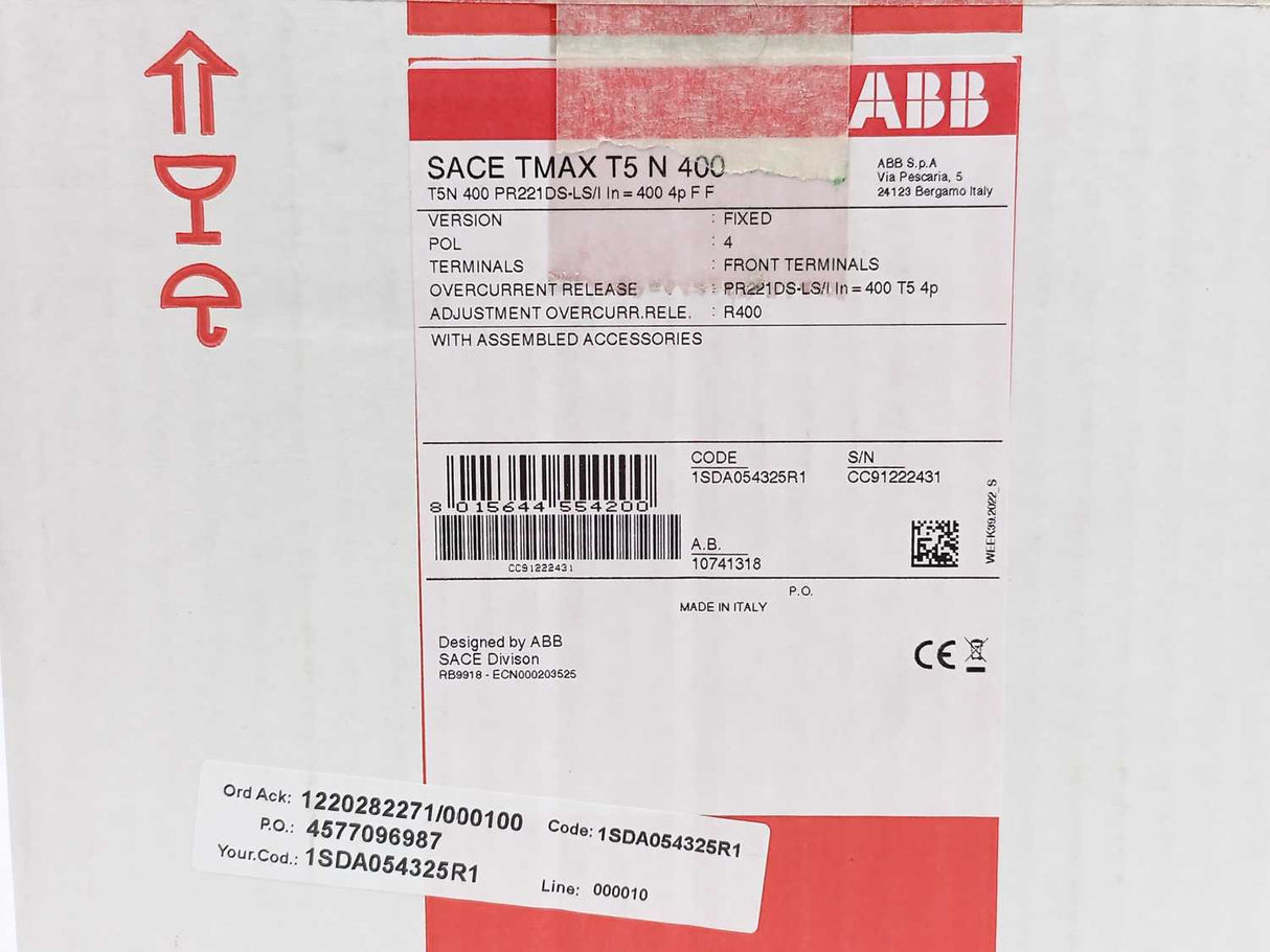 ABB 1SDA054325R1 Circuit Breaker T5N 400 PR221DS-LS/I In=400 4p F F