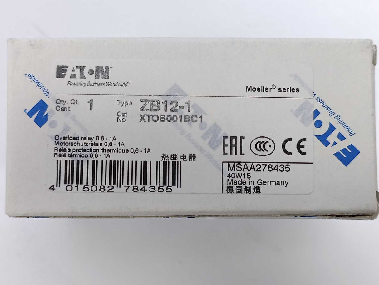 Eaton XTOB001BC1 ZB12-1 Overload Relay 0,6-1A