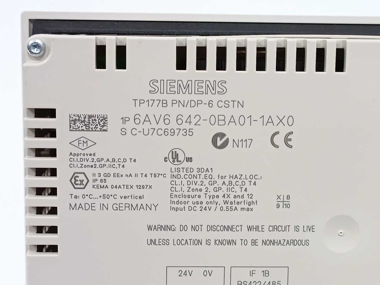Siemens 6AV6642-0BA01-1AX0 SIMATIC TOUCHPANEL TP177B PN/DP-6 CSTN