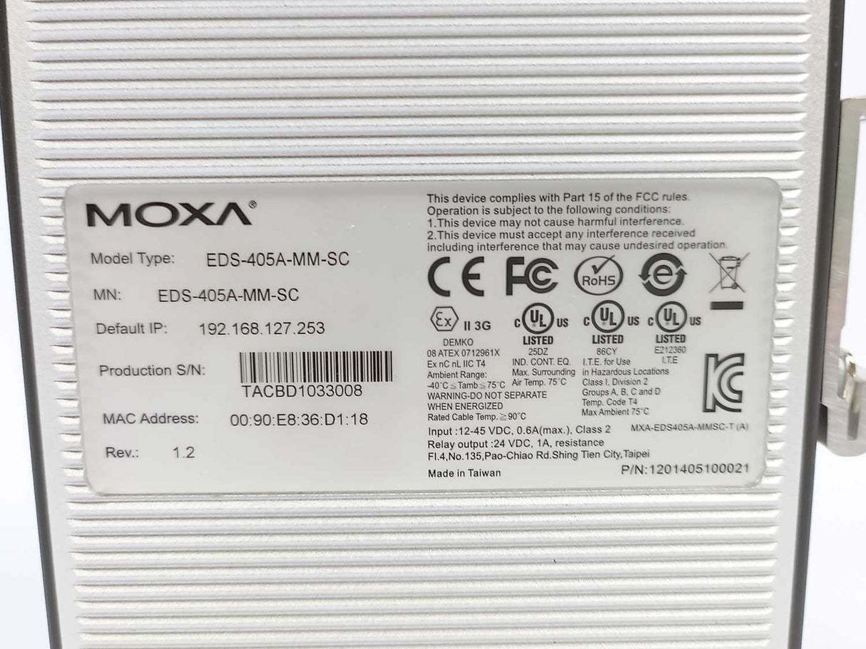 Moxa EDS-405A-MM-SC 5-Port Industrial Ethernet Switch