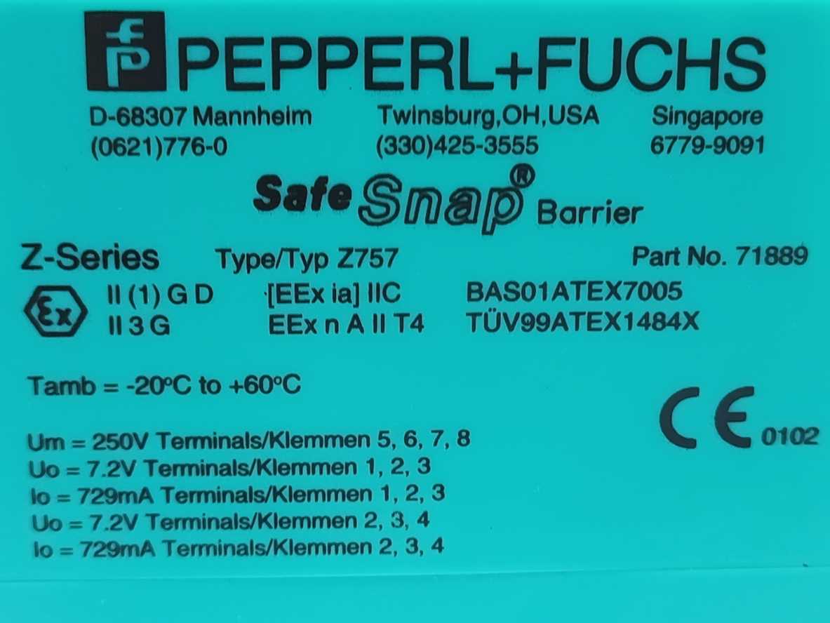 PEPPERL & FUCHS 71889 Z757 Safe Snap Barrier