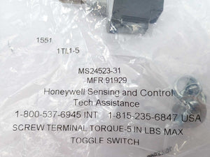 Honeywell MS24523-31 Toggle Switch