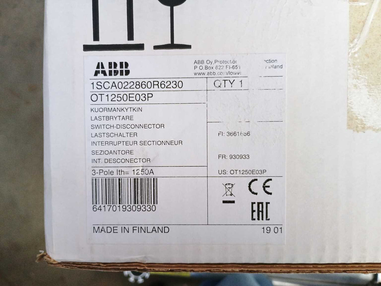 ABB 1SCA022860R6230 OT1250E03P, switch-diconnector