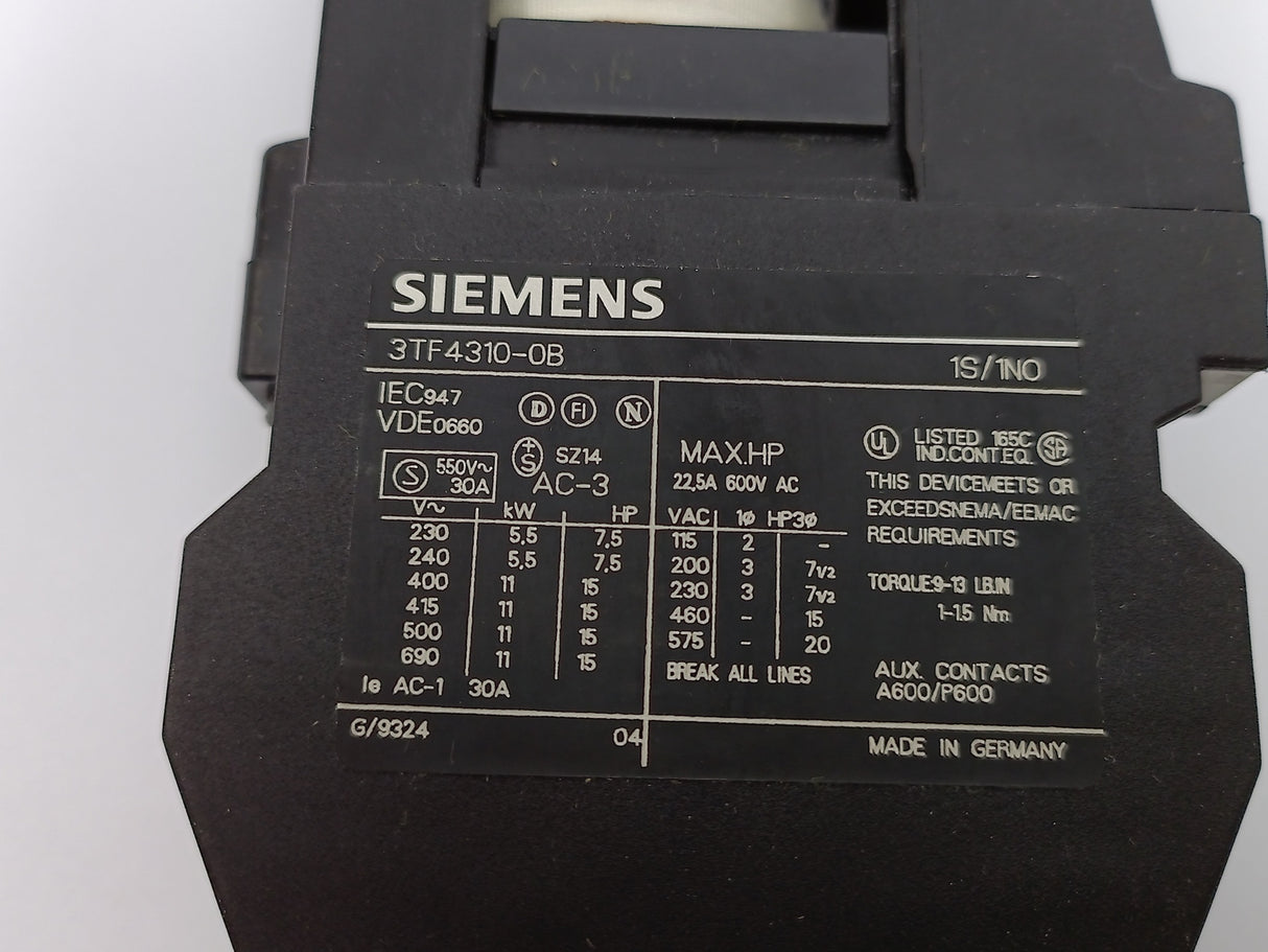 Siemens 3TF4310-0B 3 - Phase Contactor Coil 24V DC